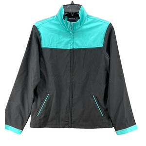 Bolle Jacket Womens Sz Medium‎ Teal Black Zip Front Long Sleeve Knit Pockets
